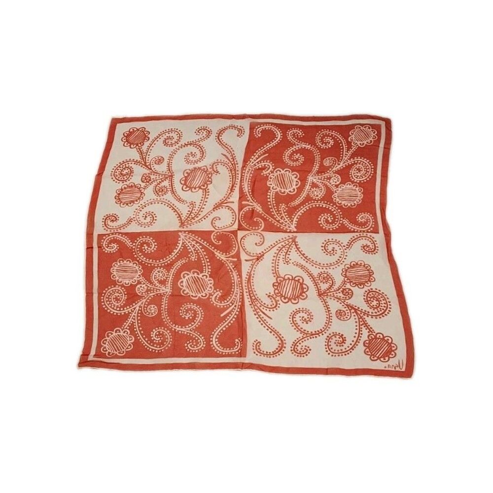 Vintage Vera Sheer Scarf 24.5X24" 62% Vinal 38% Silk Hand Rolled Japan Red White